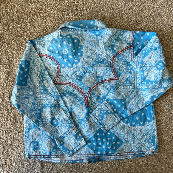 Cowboy hardware shirt baby boy 6m blue paisley pearl snap western rodeo cowboy - Picture 6 of 12